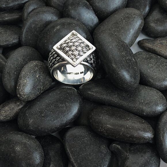 Vintage Suarti BA Sterling Silver Basketweave Dome Ring Wide Band Size 7 1980's - Picture 6 of 16